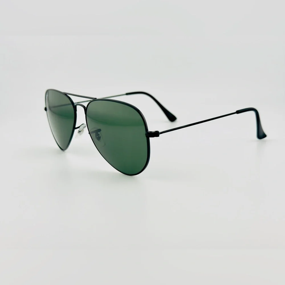 Ray-Ban Aviator Classic Sunglasses RB3025 Polished Black Frame with Green Lenses